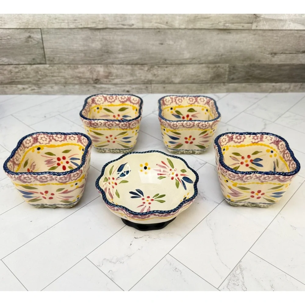 Temptations by Tara Old World Blue - 8 oz Square Ceramic Baking Dish + 6 oz Bowl
